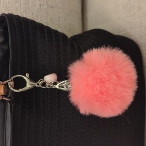 Pink Macaroon, Pom, Gem  Silver Keychain